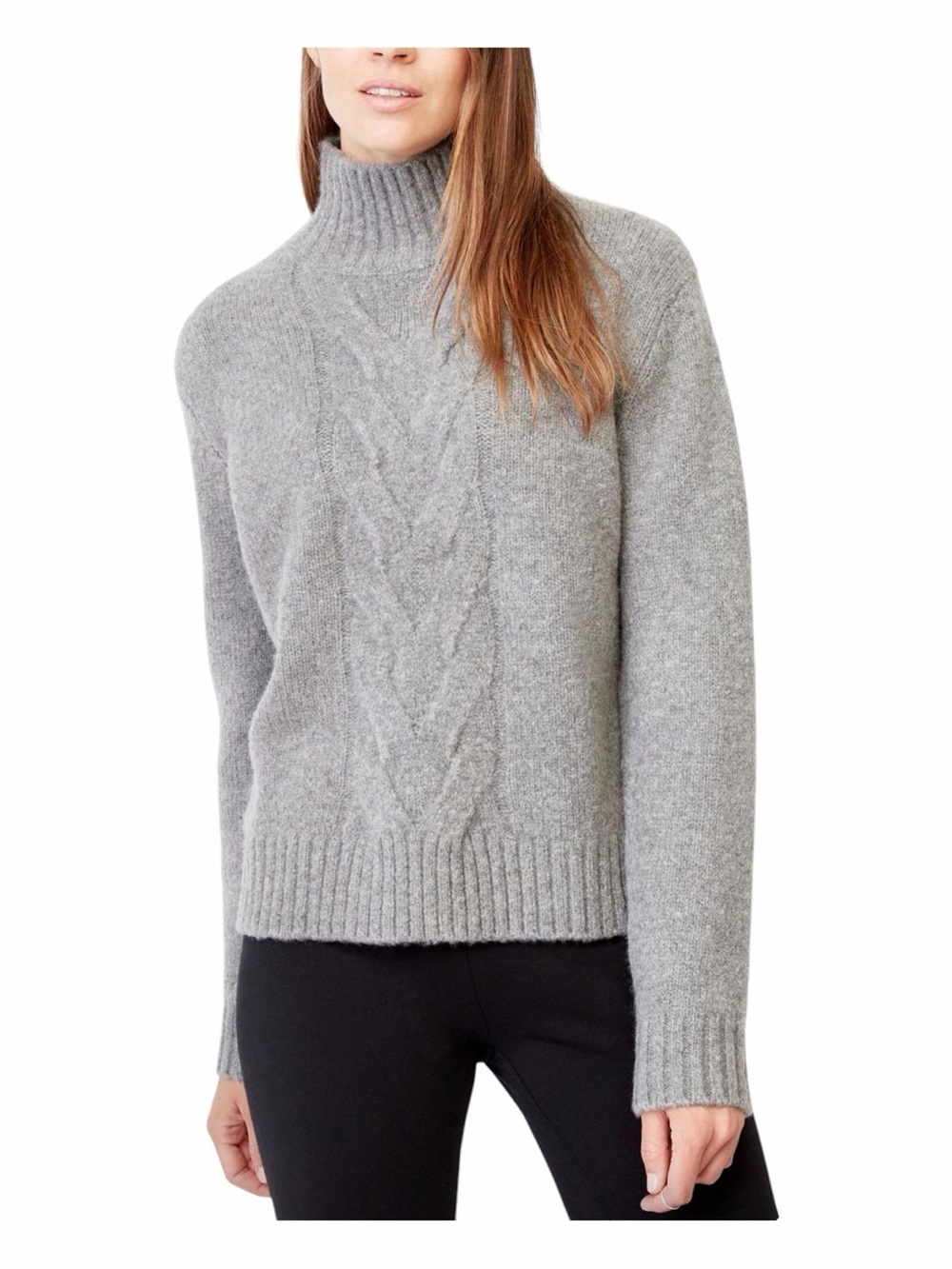 Roots Cable Knit Fuzzy Sweater Mock Neck Grey Size Small